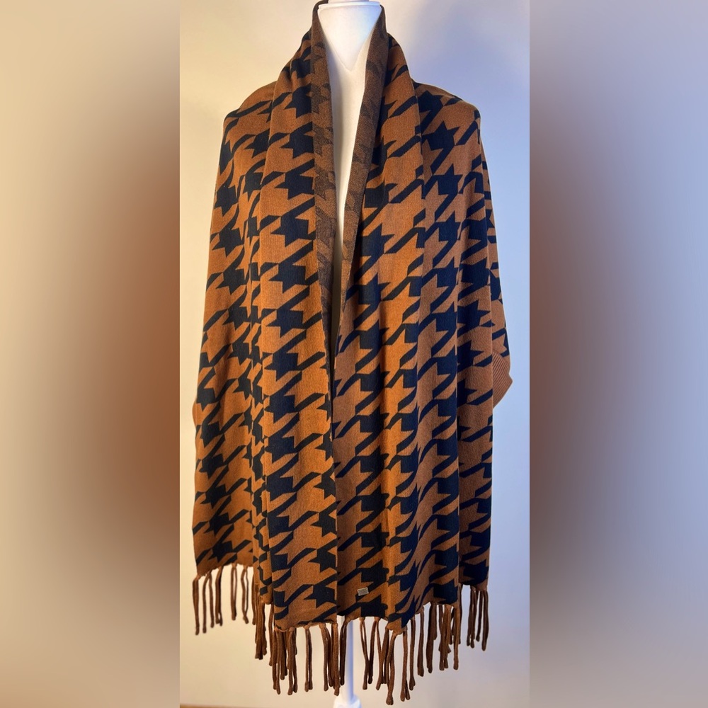 Soia & Kyo Miku Brown and Black Houndstooth Women's Scarf Wrap Coat, O/S, NWT
